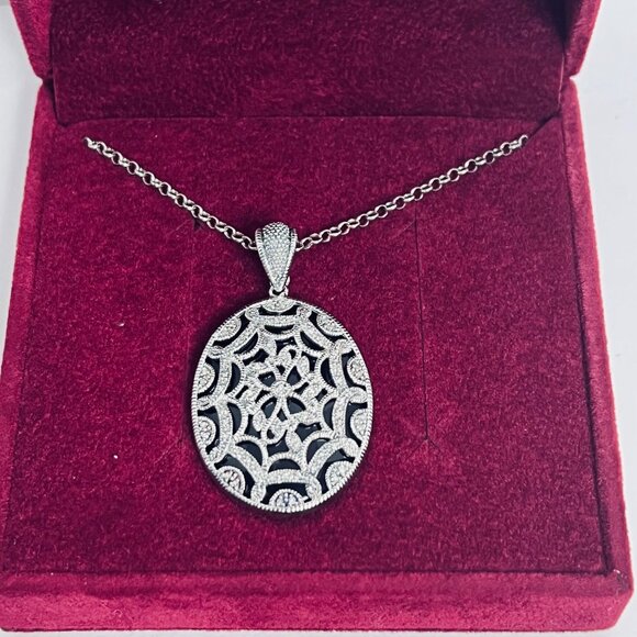 Affinity Diamonds Sterling Silver Necklace W/Diamond And Onyx Pendant (5998) - Picture 2 of 7